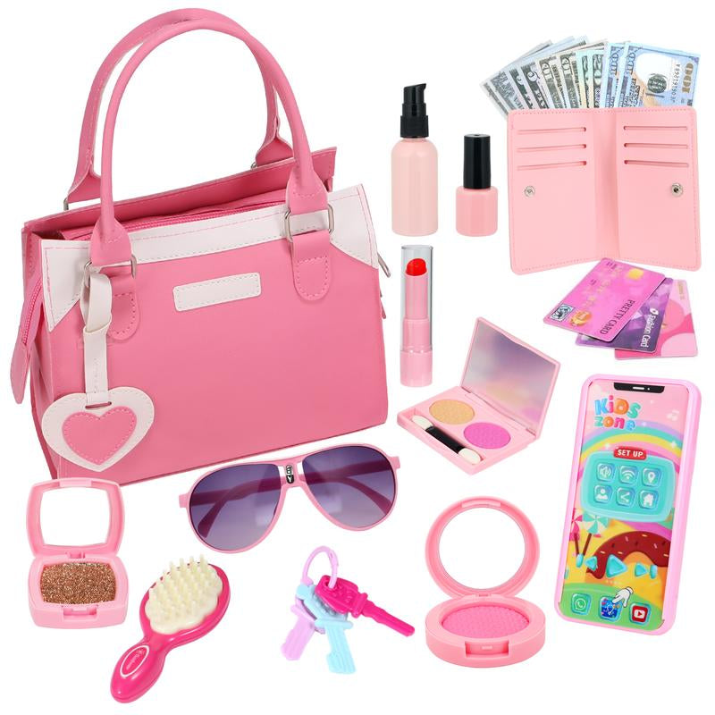 Play Purse for Little Girls, Pretend Princess Play Girls Toys for 3 4 5 6 7 8 Year Old, Toddler Purse with Accessories, Kids Toy Purse Birthday for Girls Ages 3-5 4-5 6-8