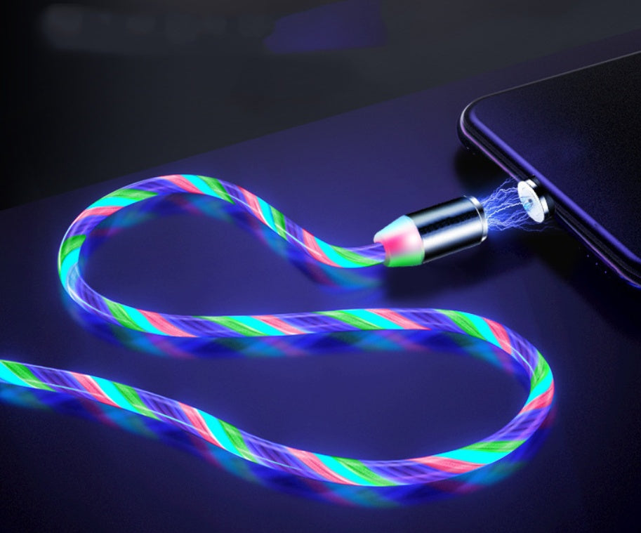 Compatible with Apple, Flowing Ligh Magnetic Streamer Data Line Cable for Iphone Android Typec