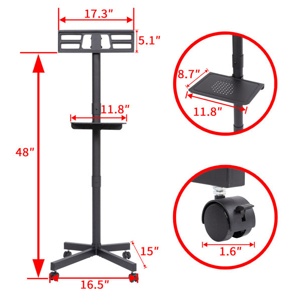 Mobile TV Cabinet With Wheels, Adjustable Height, Tilt And Roll